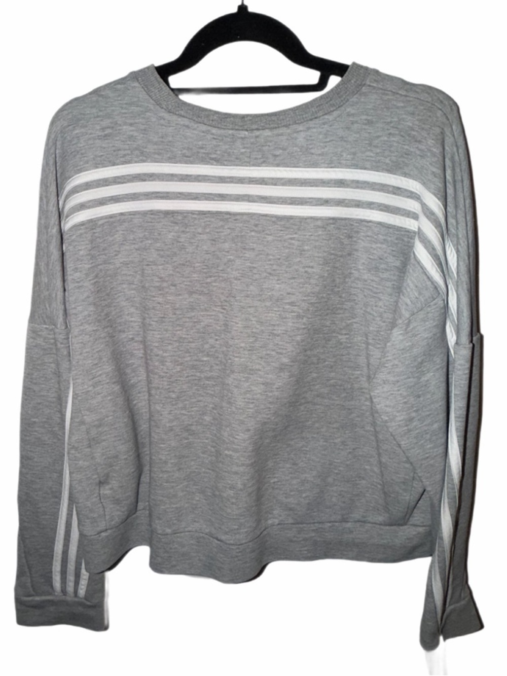 Womens Adidas Crewneck Cropped Lg Grey Sweatshirt w/ white signature stripes ln - Picture 2 of 9